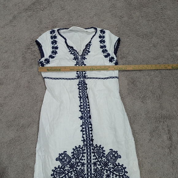 Boden White Linen Dress with Navy Embroidery - Picture 2 of 15